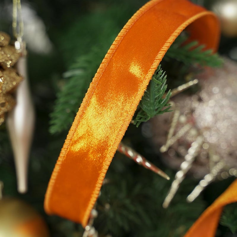 Meedee 1 inch Orange Velvet Wired Ribbon with 25 Yards Spool Crushed Velvet Ribbon for Christmas Tree, Fall Wreaths Supplies, Tree Topper Bows, Garlands - Image 5